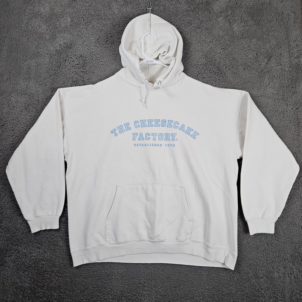Hanes Ultimate Cotton The Cheesecake Factory Hoodie Mens XL Off-White Distressed